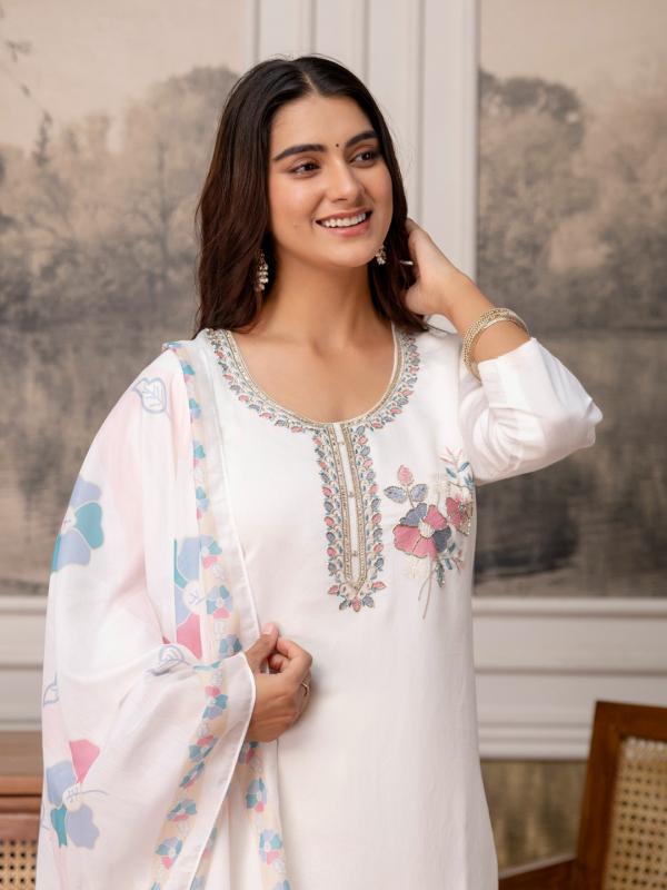 VP 9927 W Women’s Roman Silk Straight Kurta Pent Dupatta Sets with Embroidery Work | 3pcs Ethnic Set